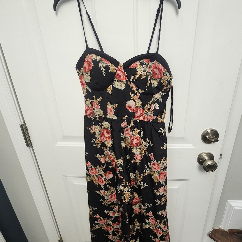 Black Floral Spaghetti Strap Dress